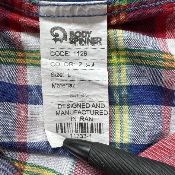 Body Spinner Large Regular Fit Red Plaid Long Sleeve Button Down Men's Shirt - Picture 5 of 6